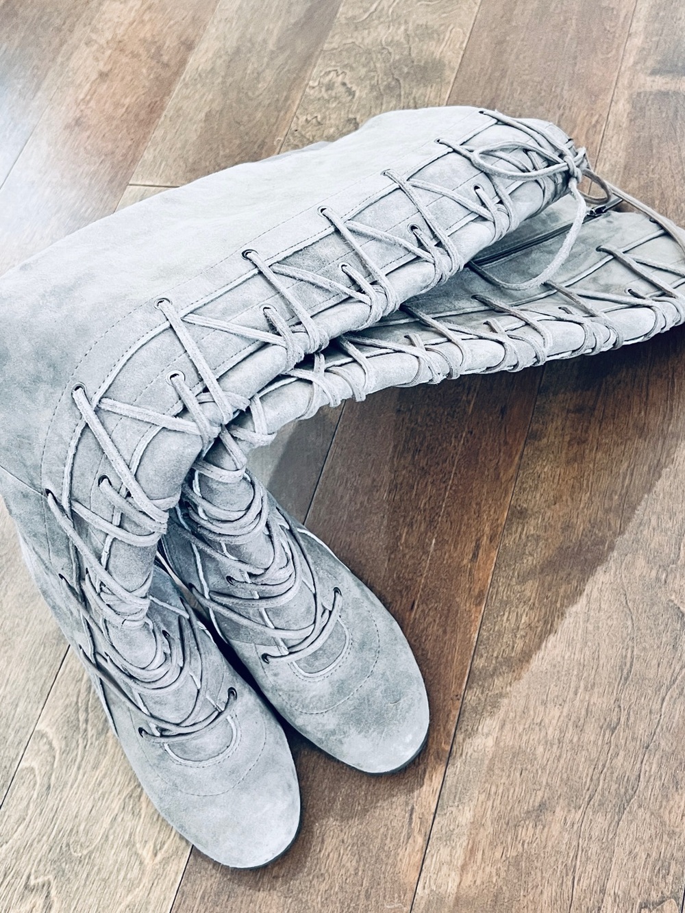 Vince Camuto Light Gray Suede Lace-Up Over-the-Knee Boots